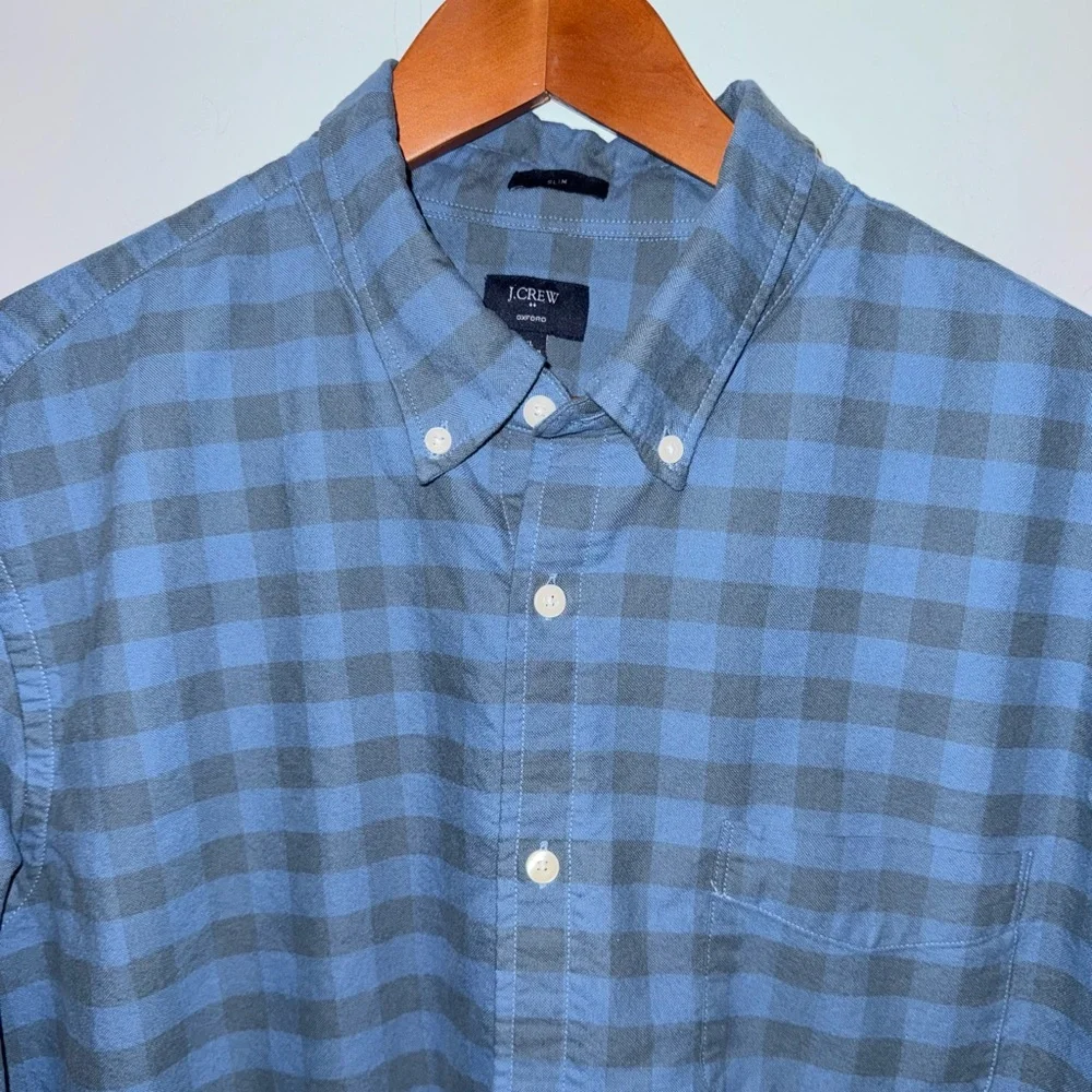 👔 J.Crew Slim Fit Blue Buffalo Check Oxford Shirt XL